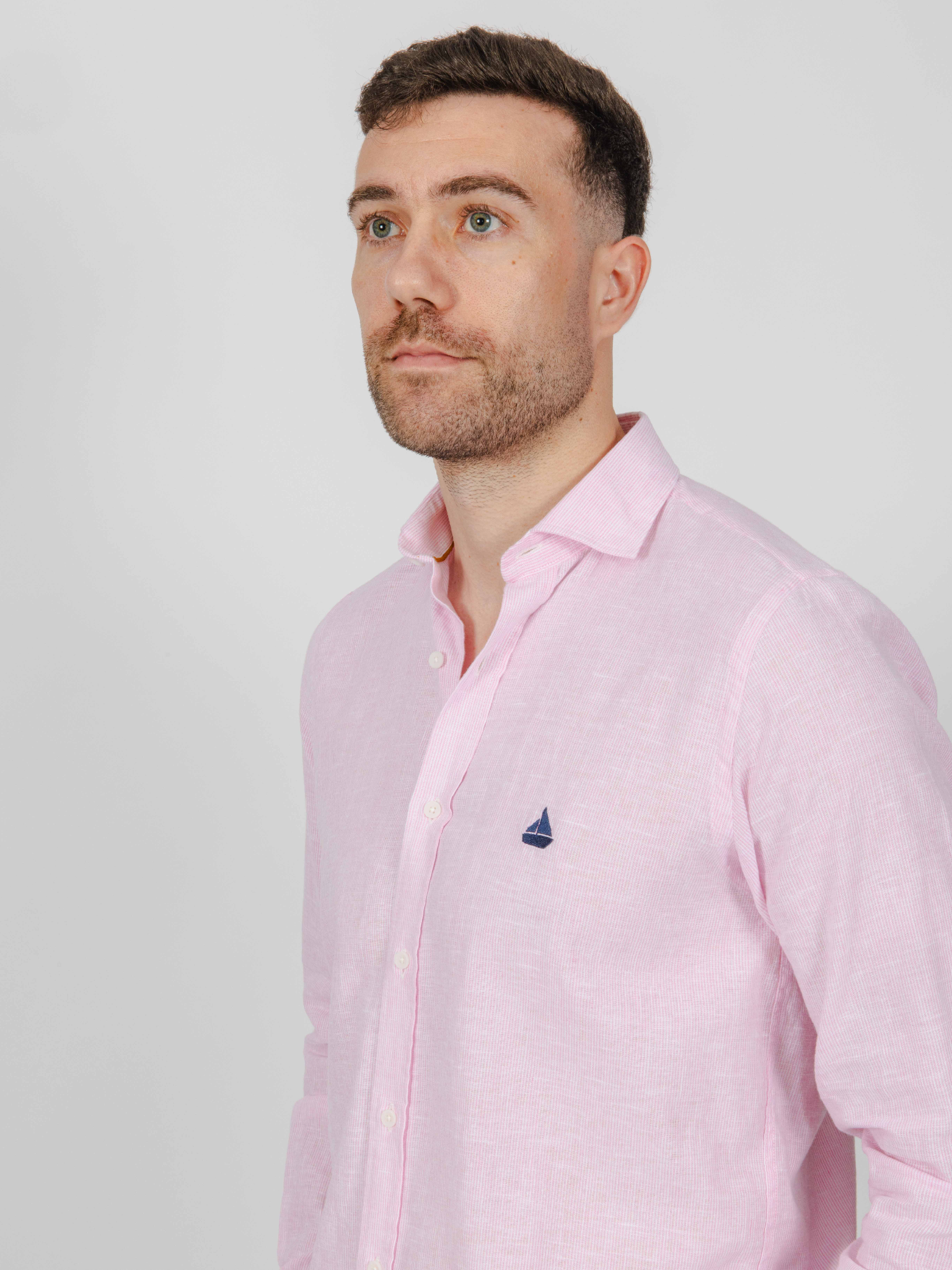 Imagen Camisa lino con algodón raya fina rosa