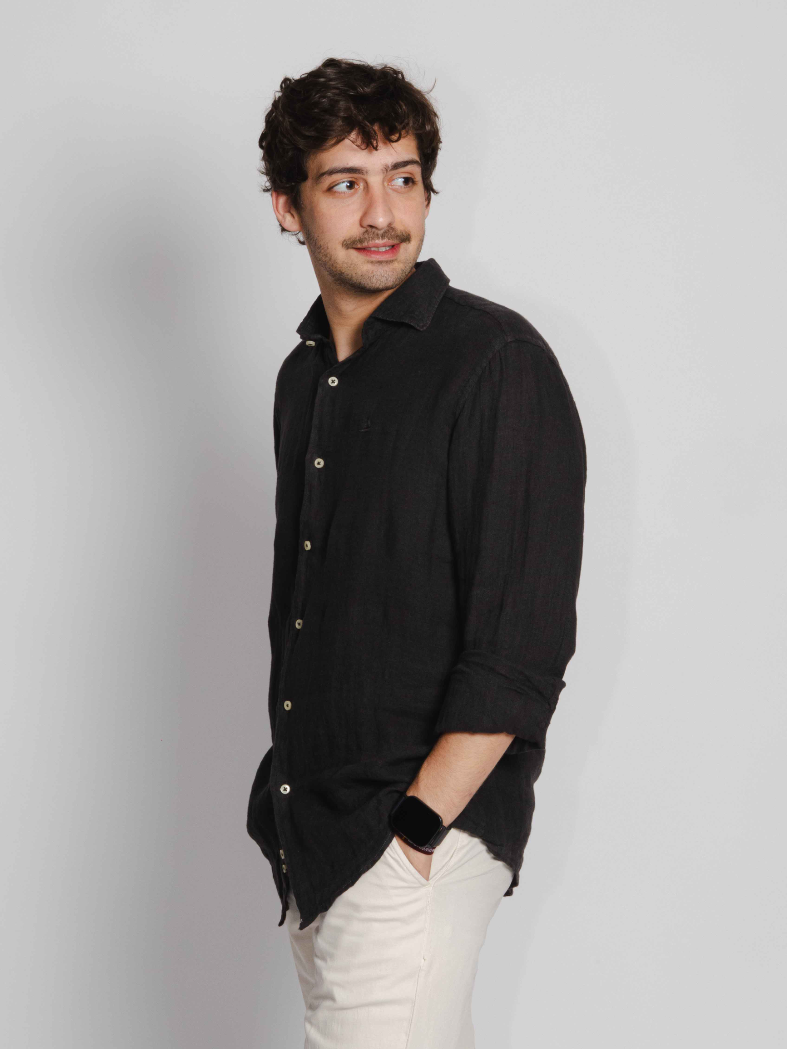 Camisa lino marrón oscuro