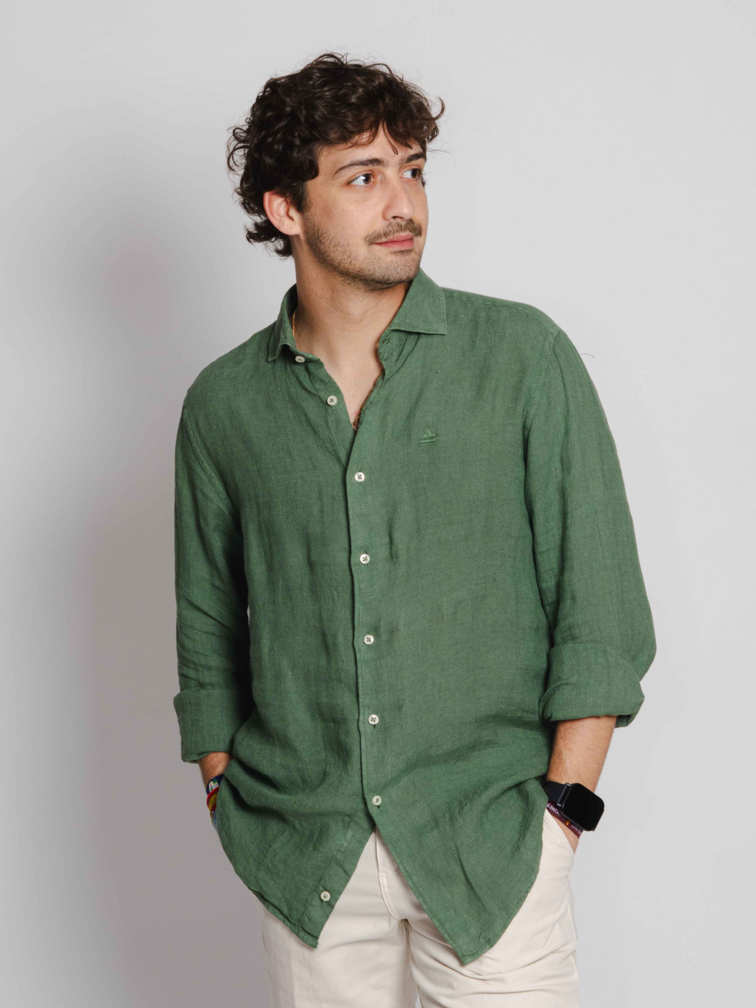 Camisa lino verde bosque