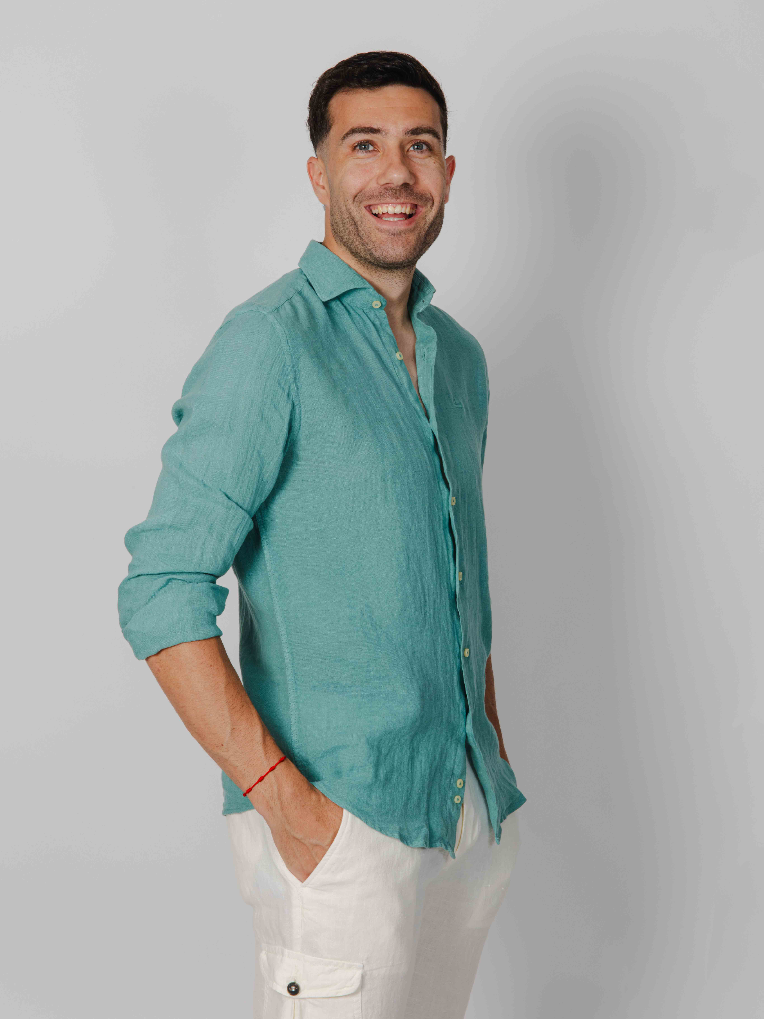 Camisa lino turquesa