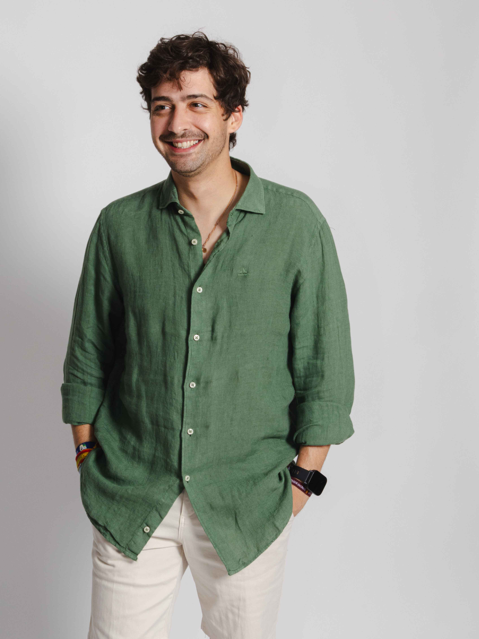 Camisa lino verde bosque