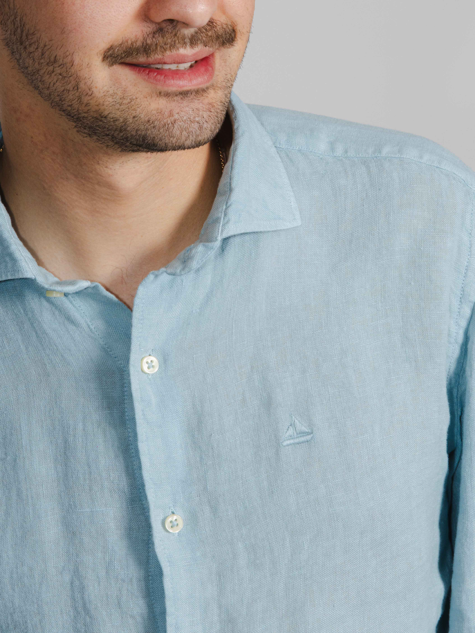 Camisa lino azul gris