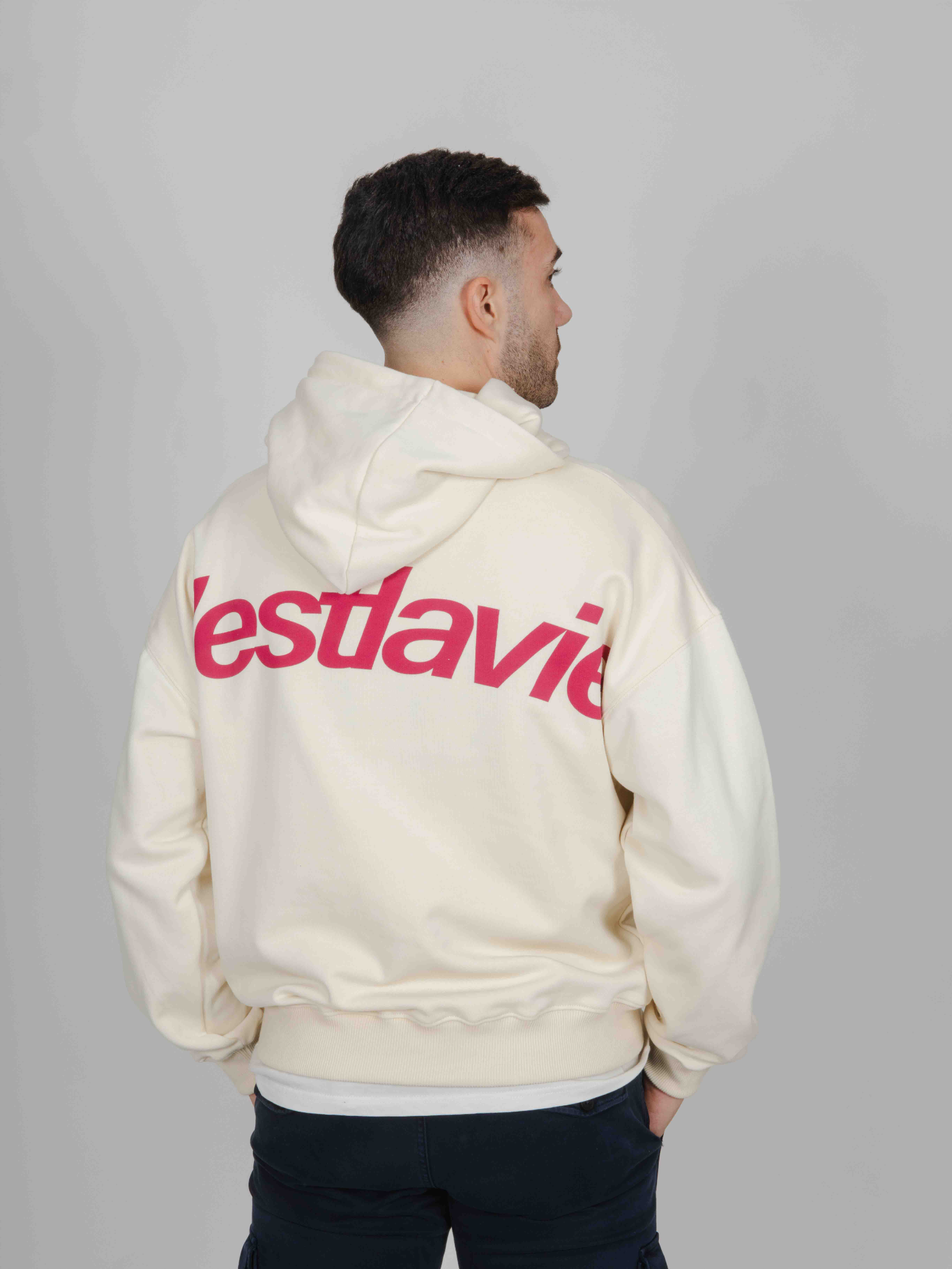 Hoodie C&#039;est la vie blanco roto