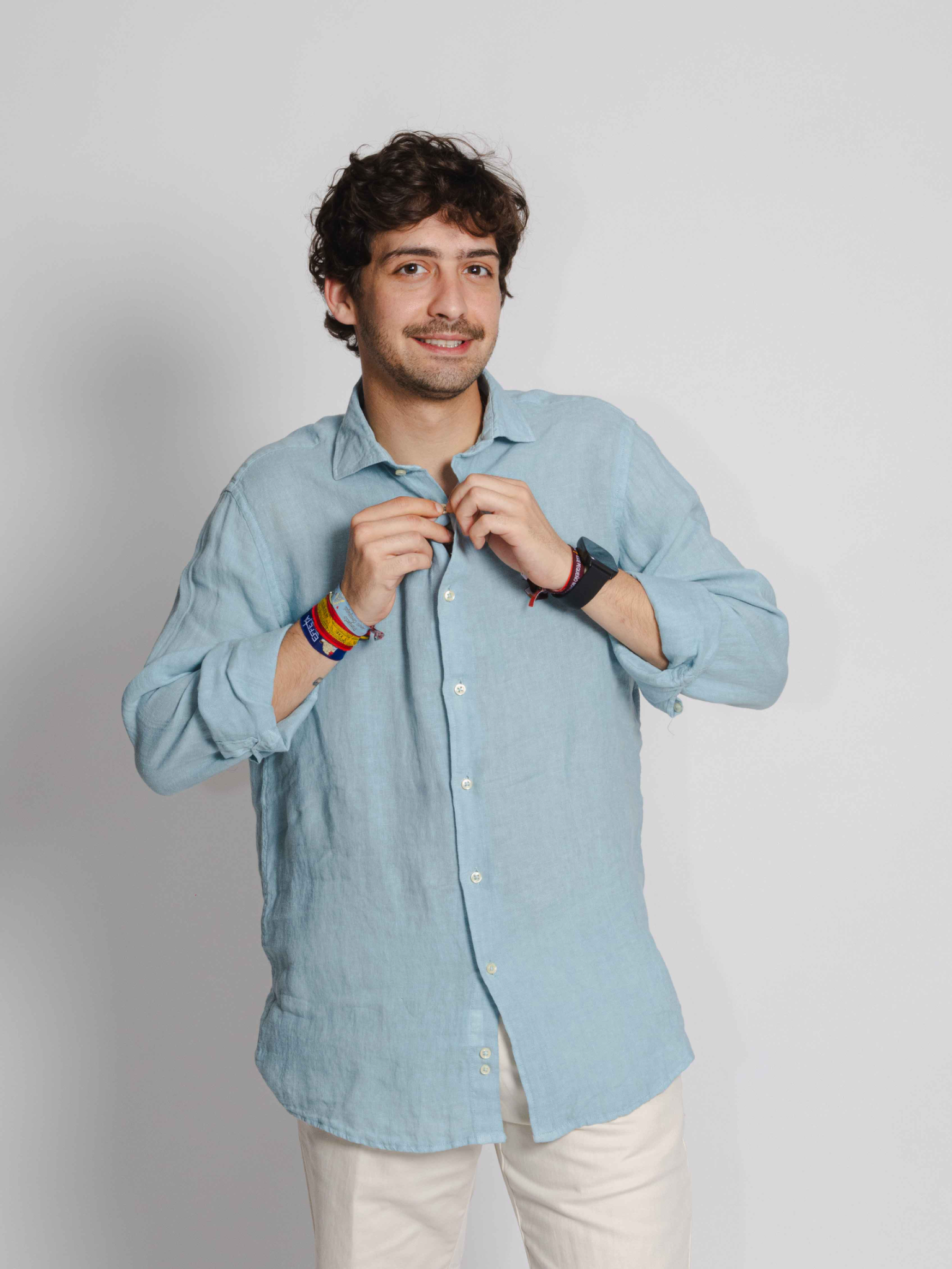 Camisa lino azul gris
