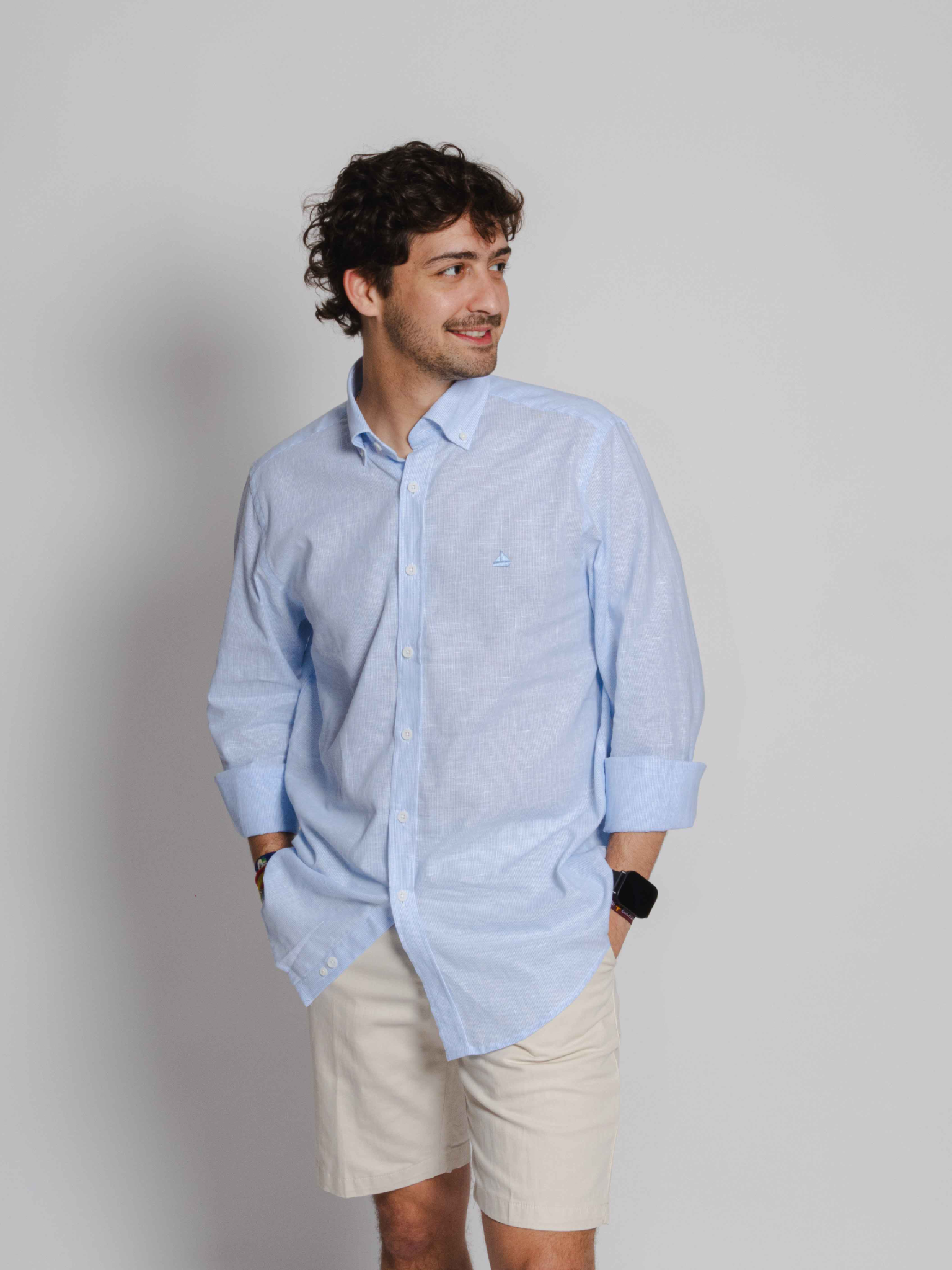 Camisa raya fina celeste