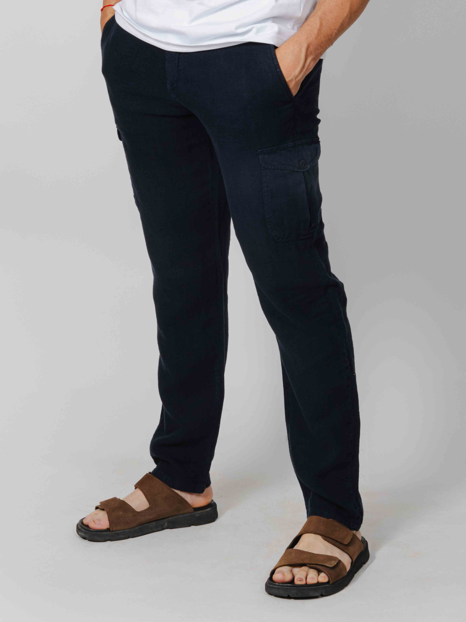 Pantalón cargo lino marino