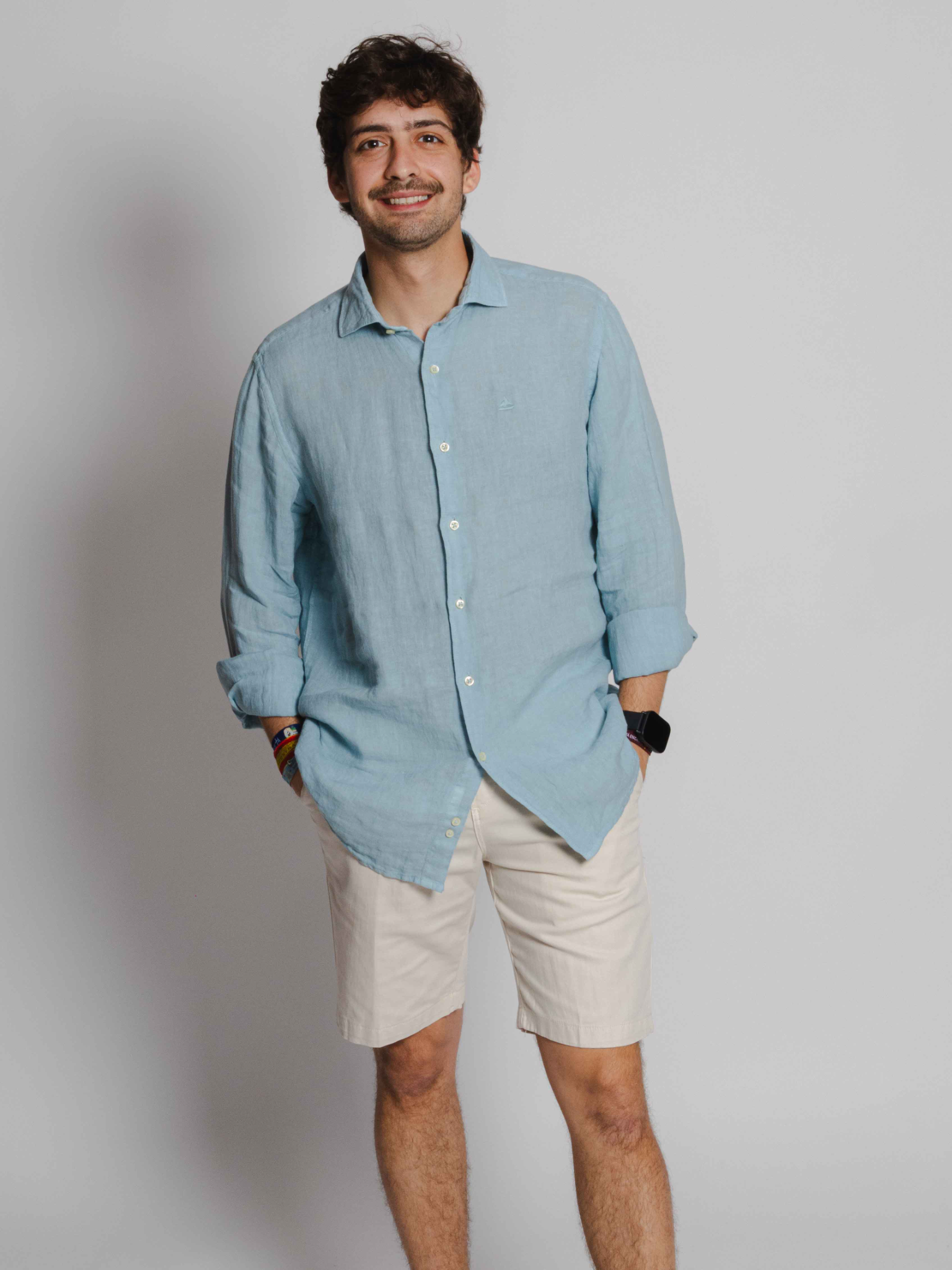Camisa lino azul gris