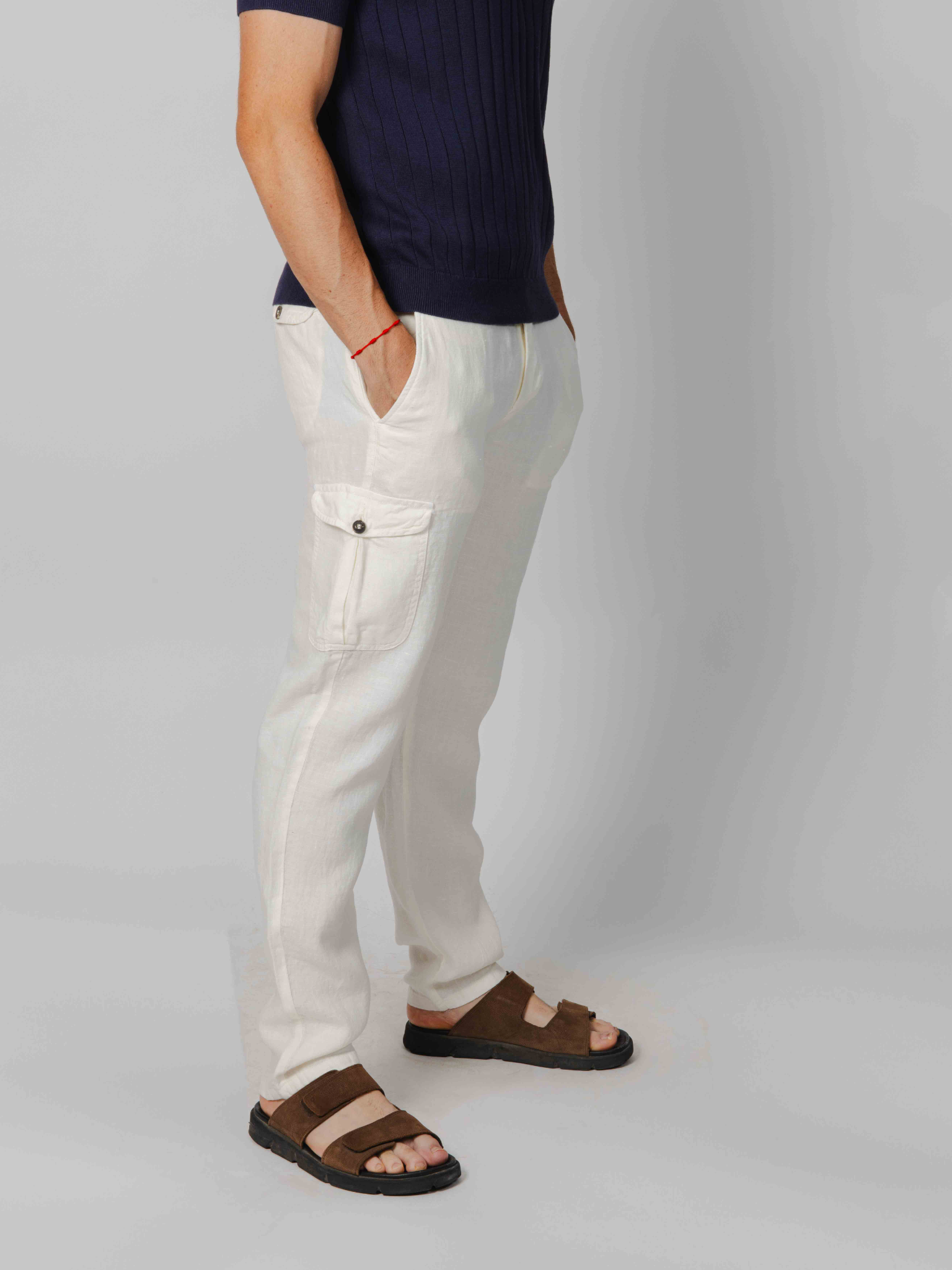 Pantalón cargo lino marfil