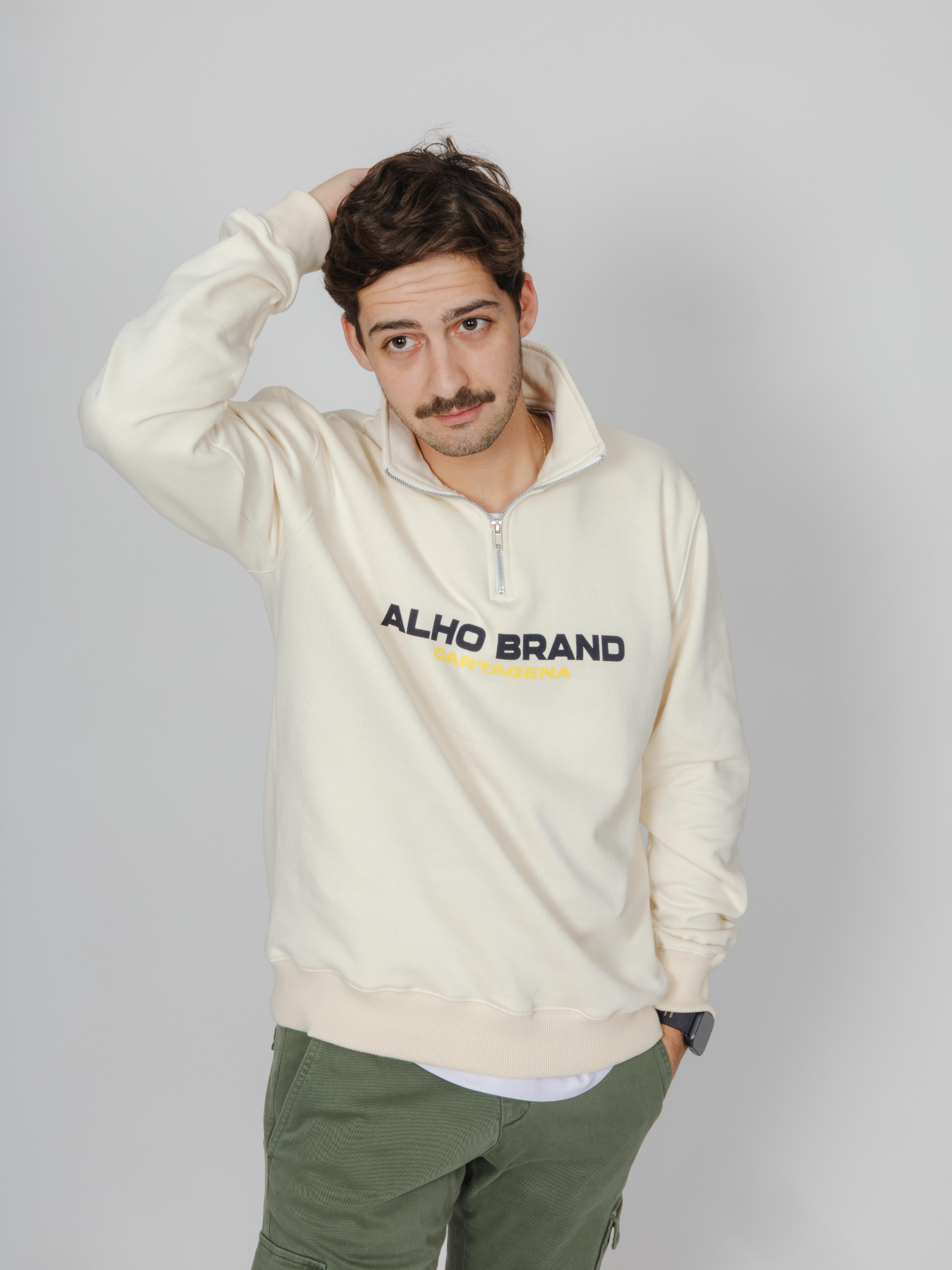 Sudadera cremallera Alho Sport blanco roto