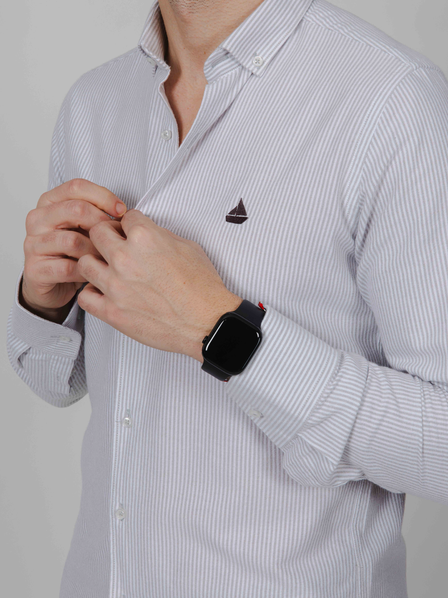 Camisa raya fina beige