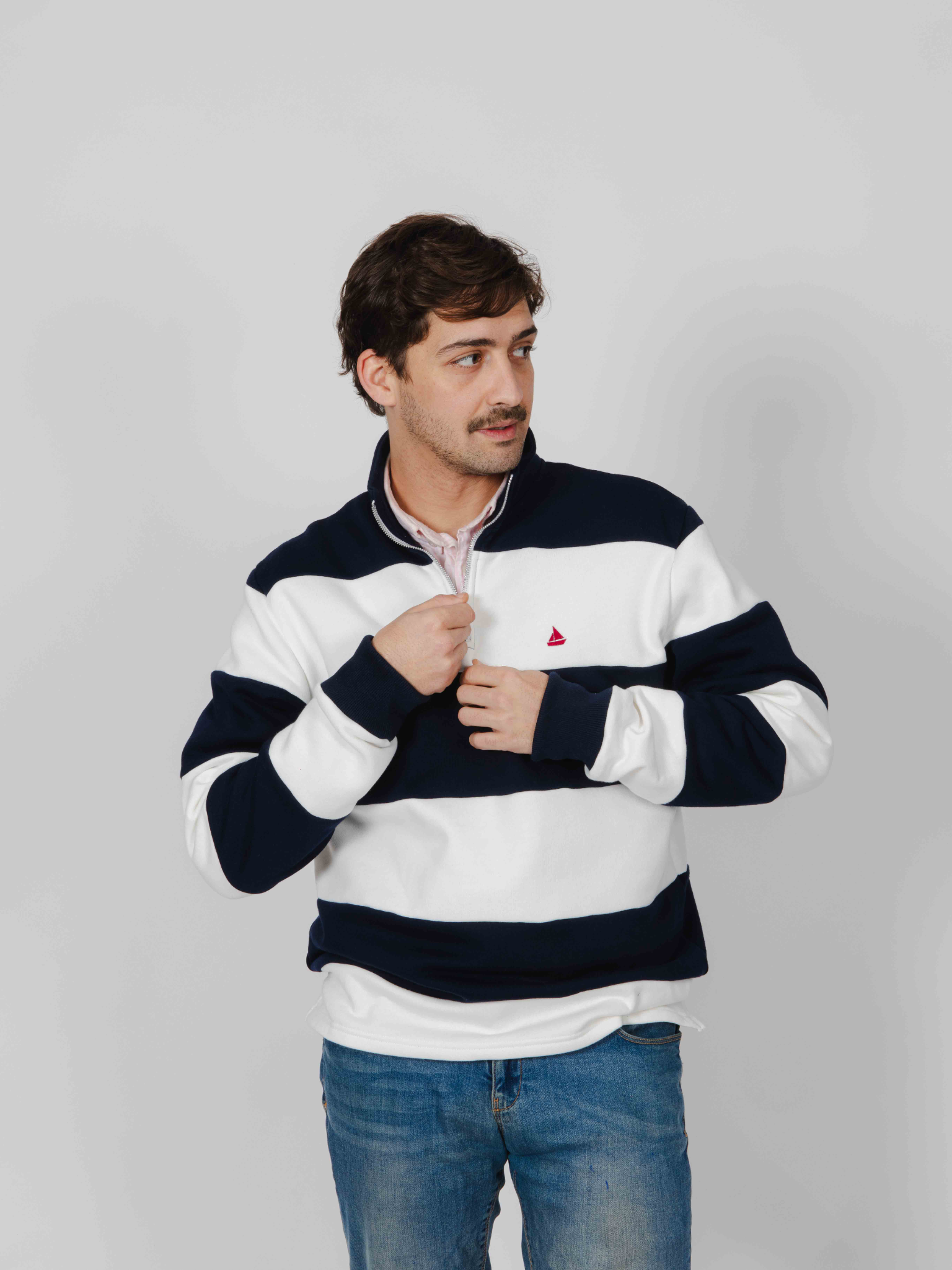 Sudadera cremallera rayas marino