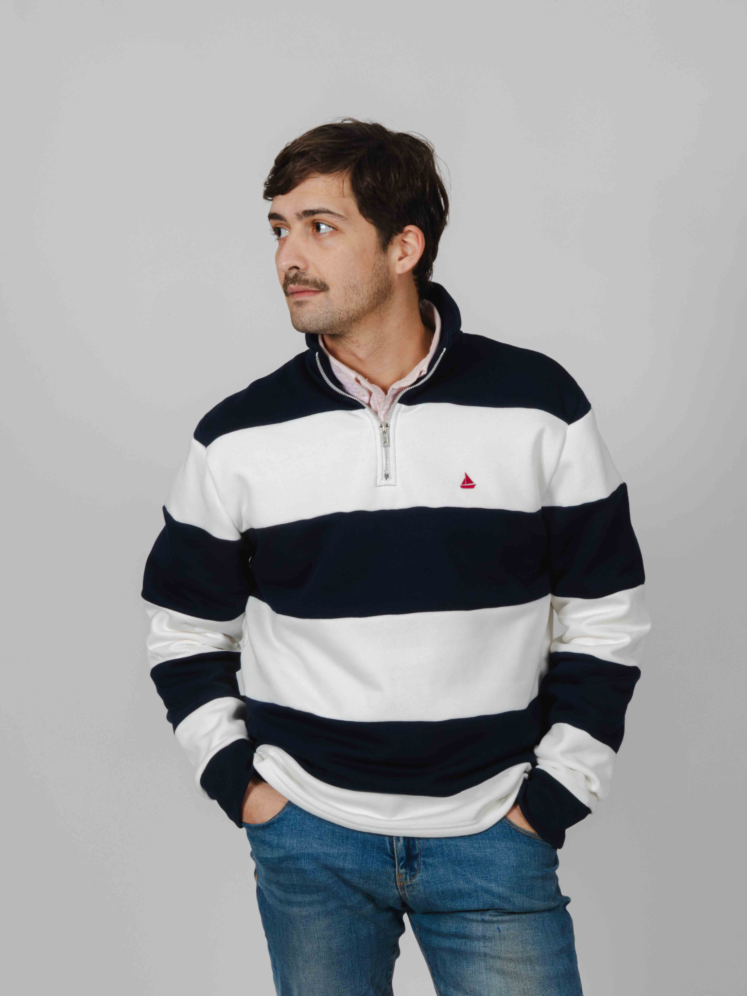 Sudadera cremallera rayas marino