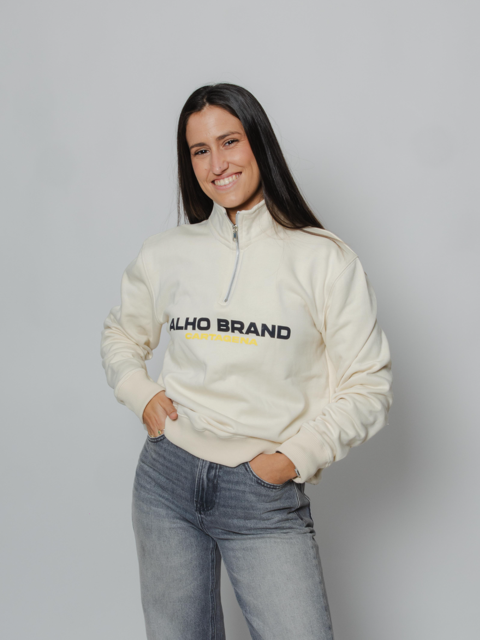 Sudadera cremallera Alho Sport blanco roto