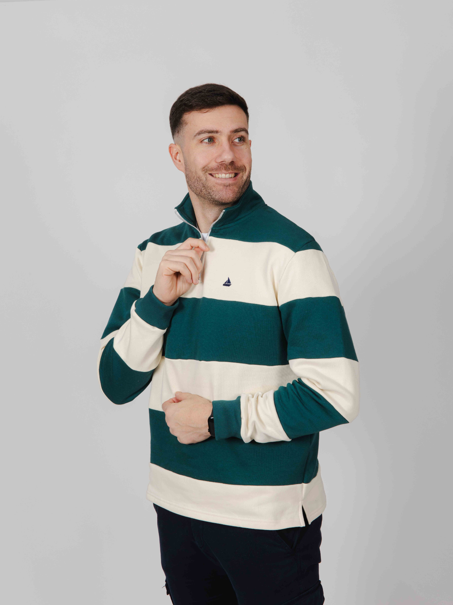 Sudadera cremallera rayas verde