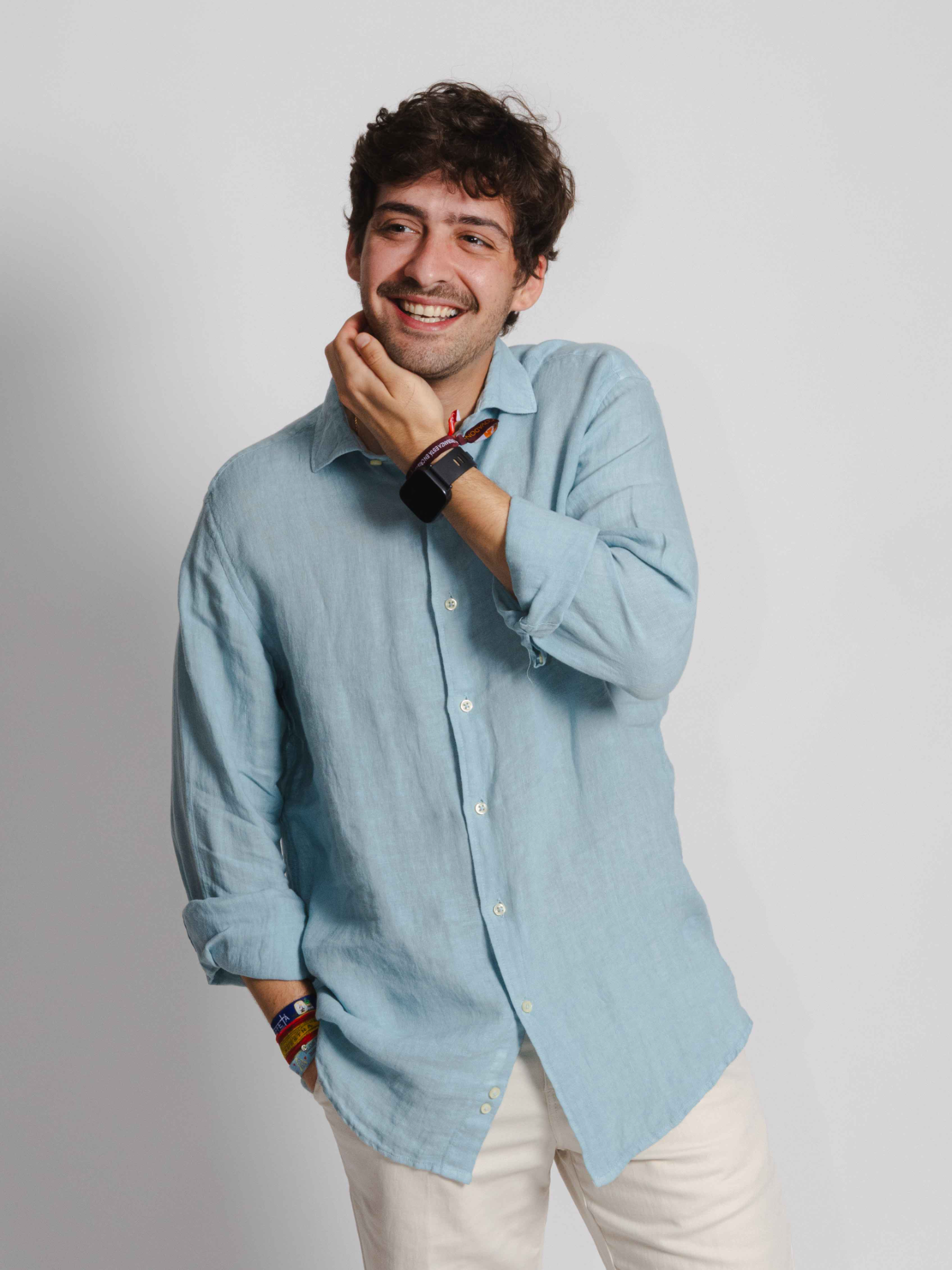 Camisa lino azul gris