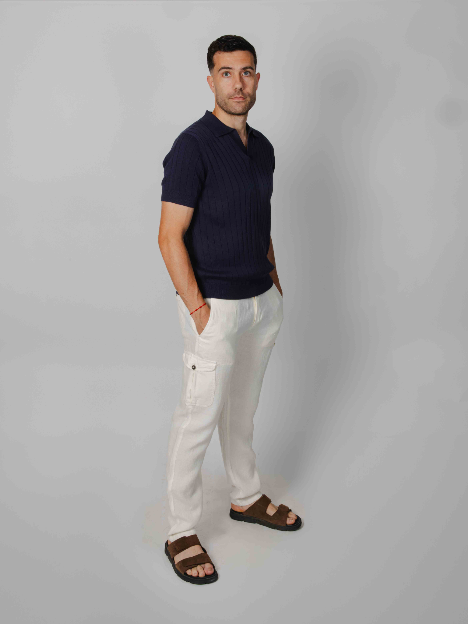 Pantalón cargo lino marfil