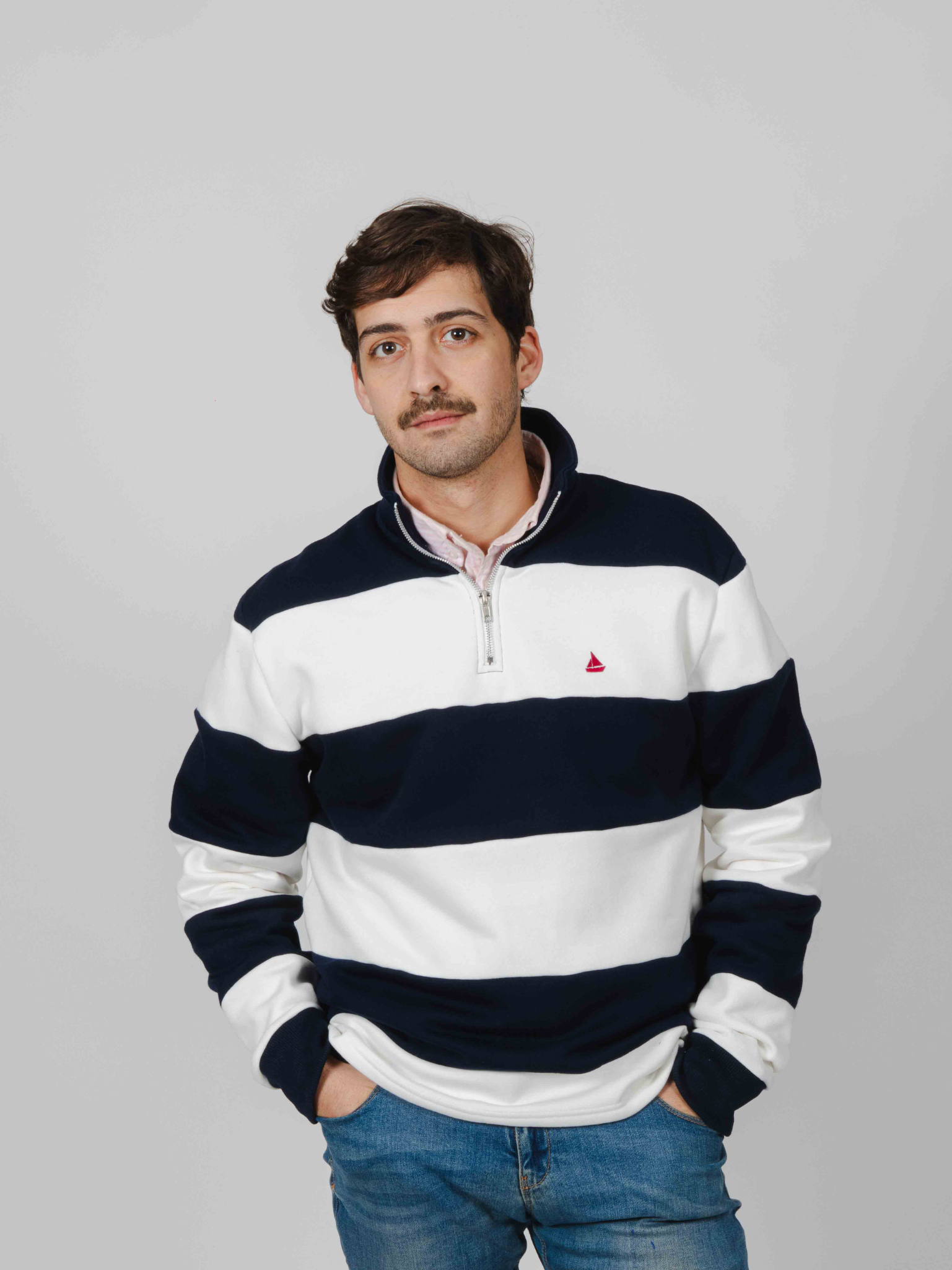 Sudadera cremallera rayas marino