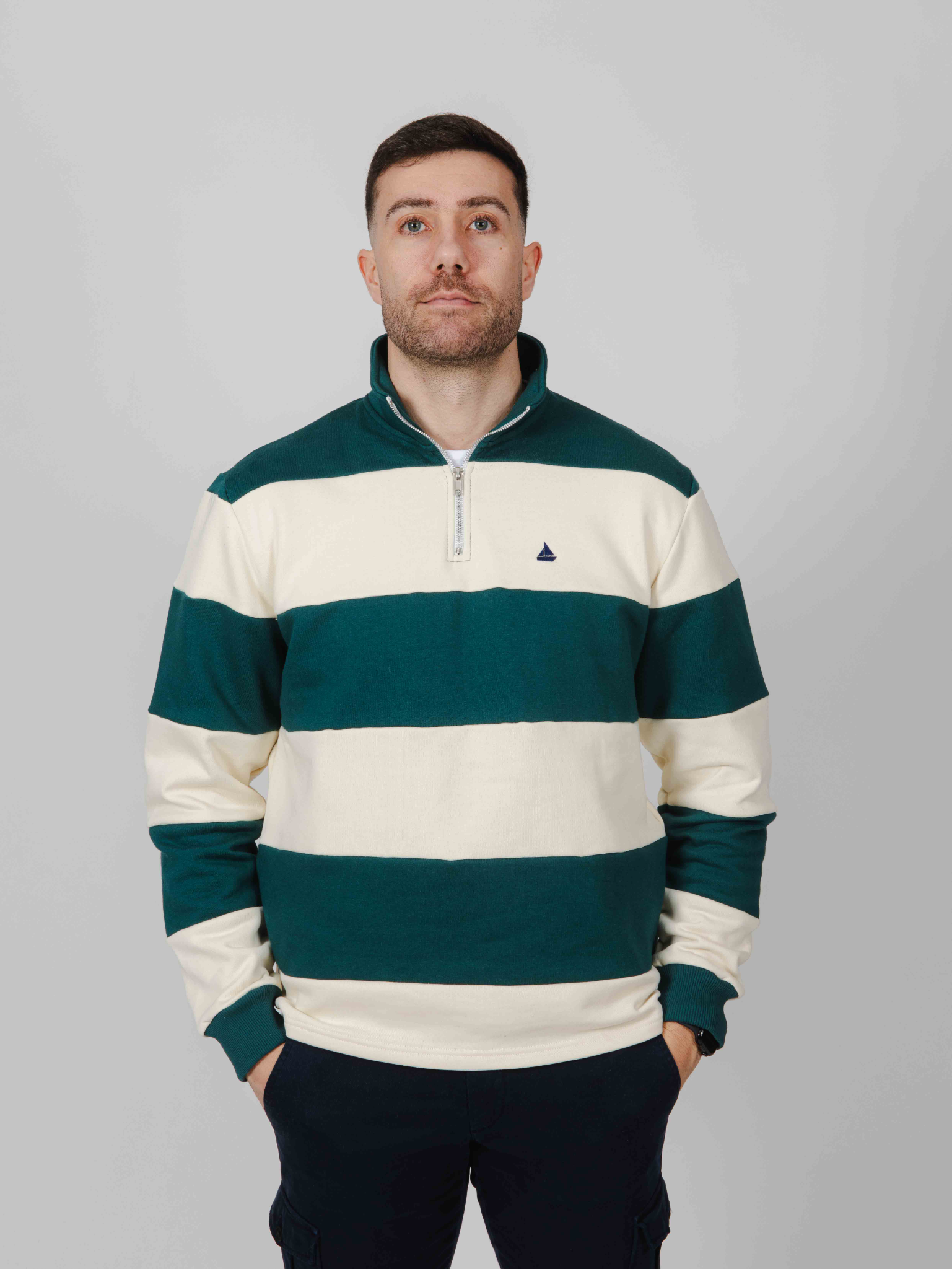 Sudadera cremallera rayas verde